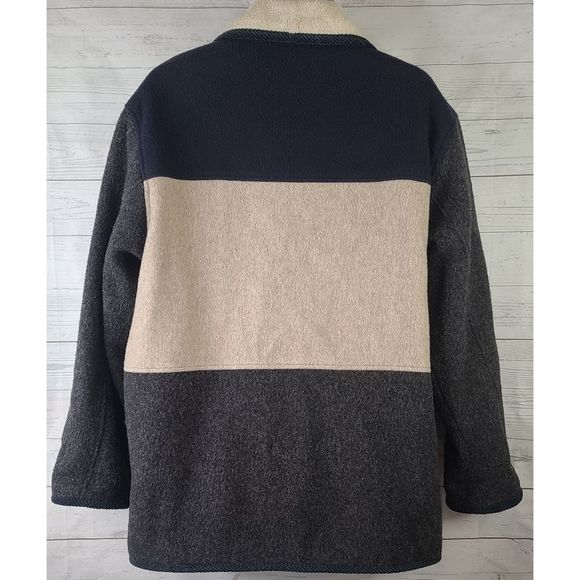 Herman Kay 12 Wool Coat Button Down Color Block Sherpa Lined Jacket - Picture 2 of 8